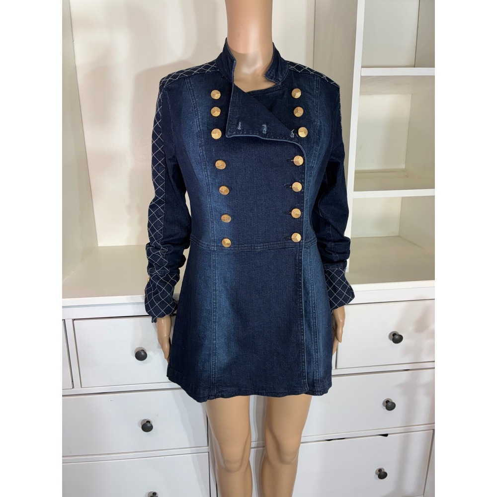 Venus Denim Jacket Women 4 Blue Military Double Breasted Gold Button Quilted